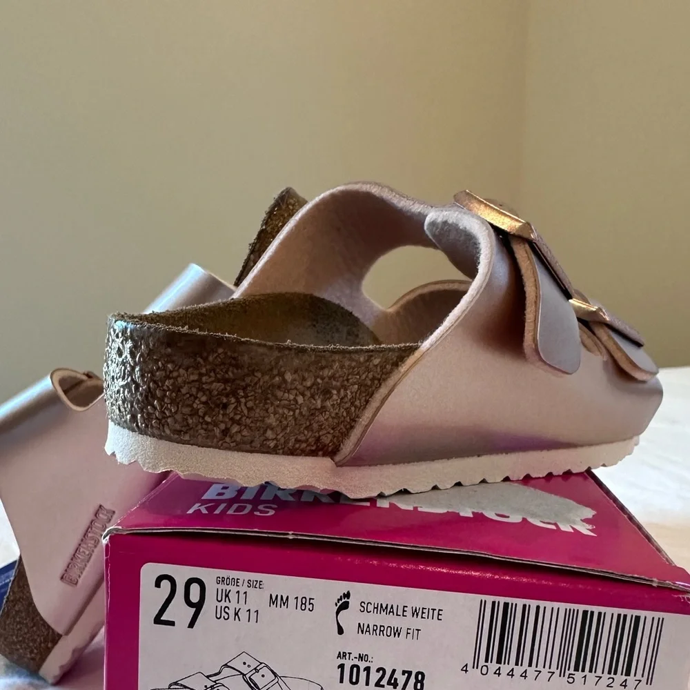 Birkenstock Kids Metallic Rose Gold Two-Strap Sandals
